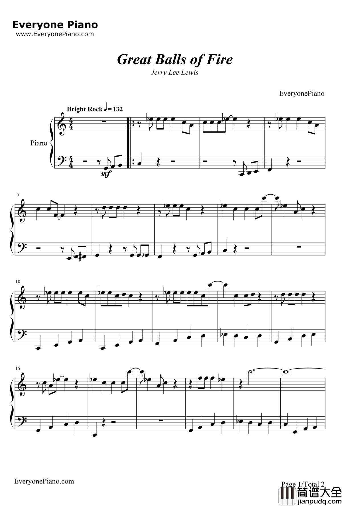 Great_Balls_of_Fire钢琴谱_JerryLeeLewis