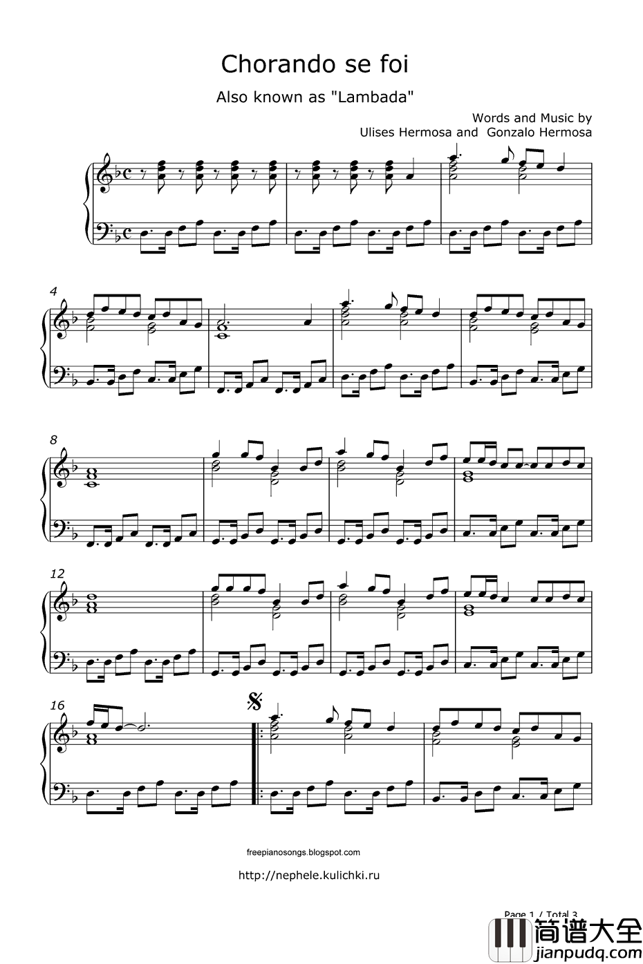 Lambada钢琴谱_Kaoma