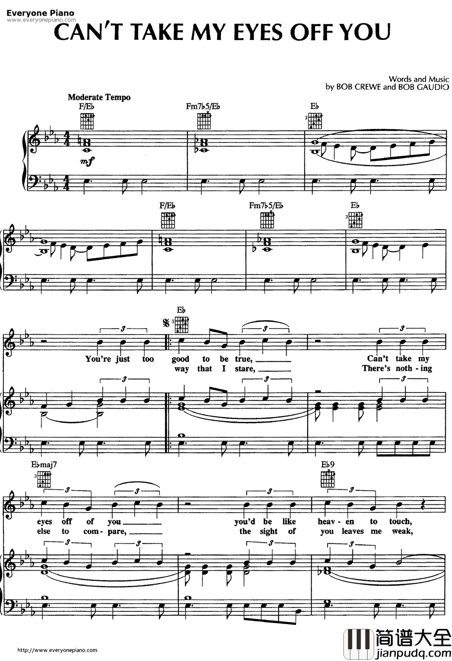 Can't_Take_My_Eyes_Off_You钢琴谱_BobCreweBobGaudio