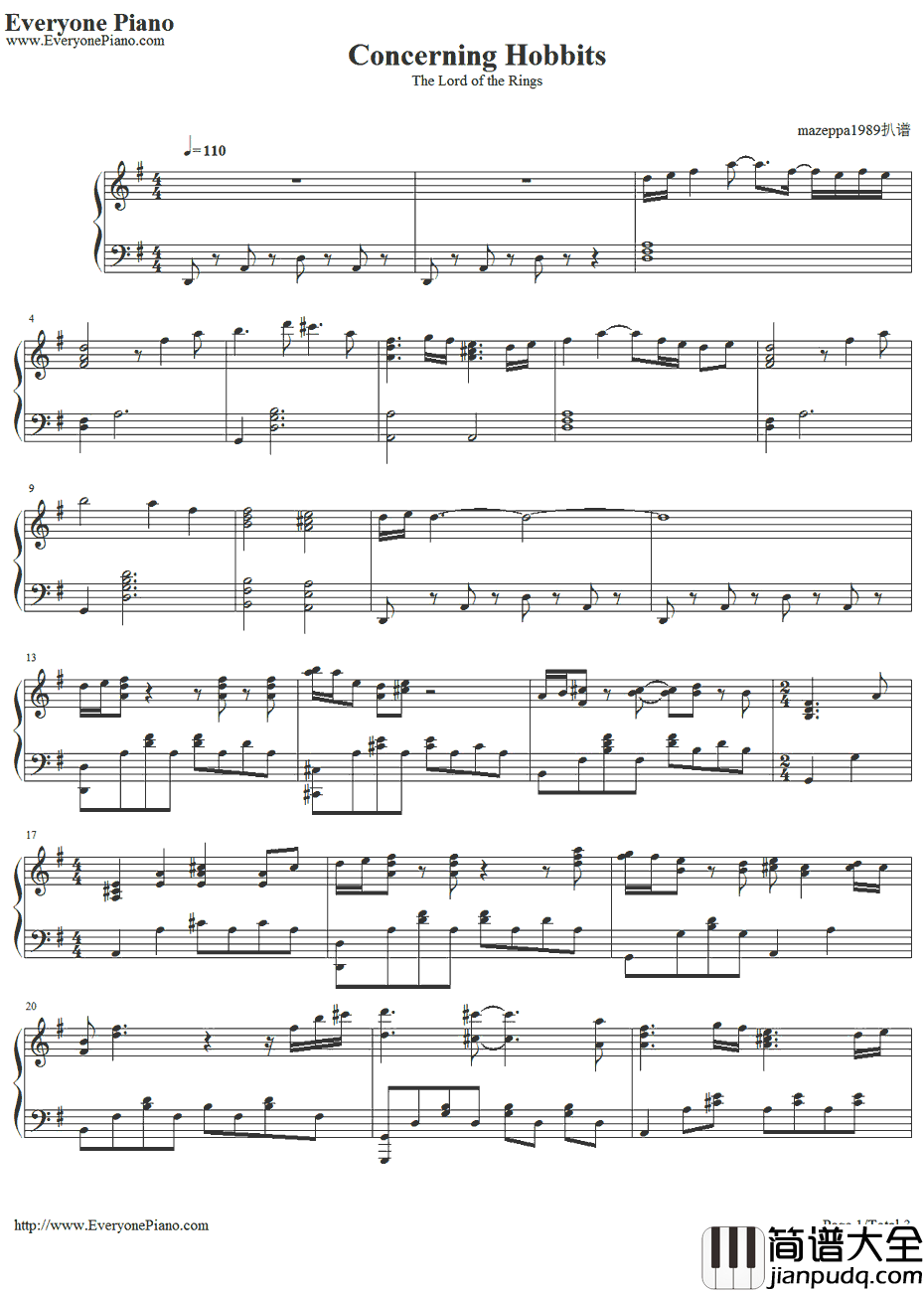 Concerning_Hobbits钢琴谱_HowardShore_指环王OST