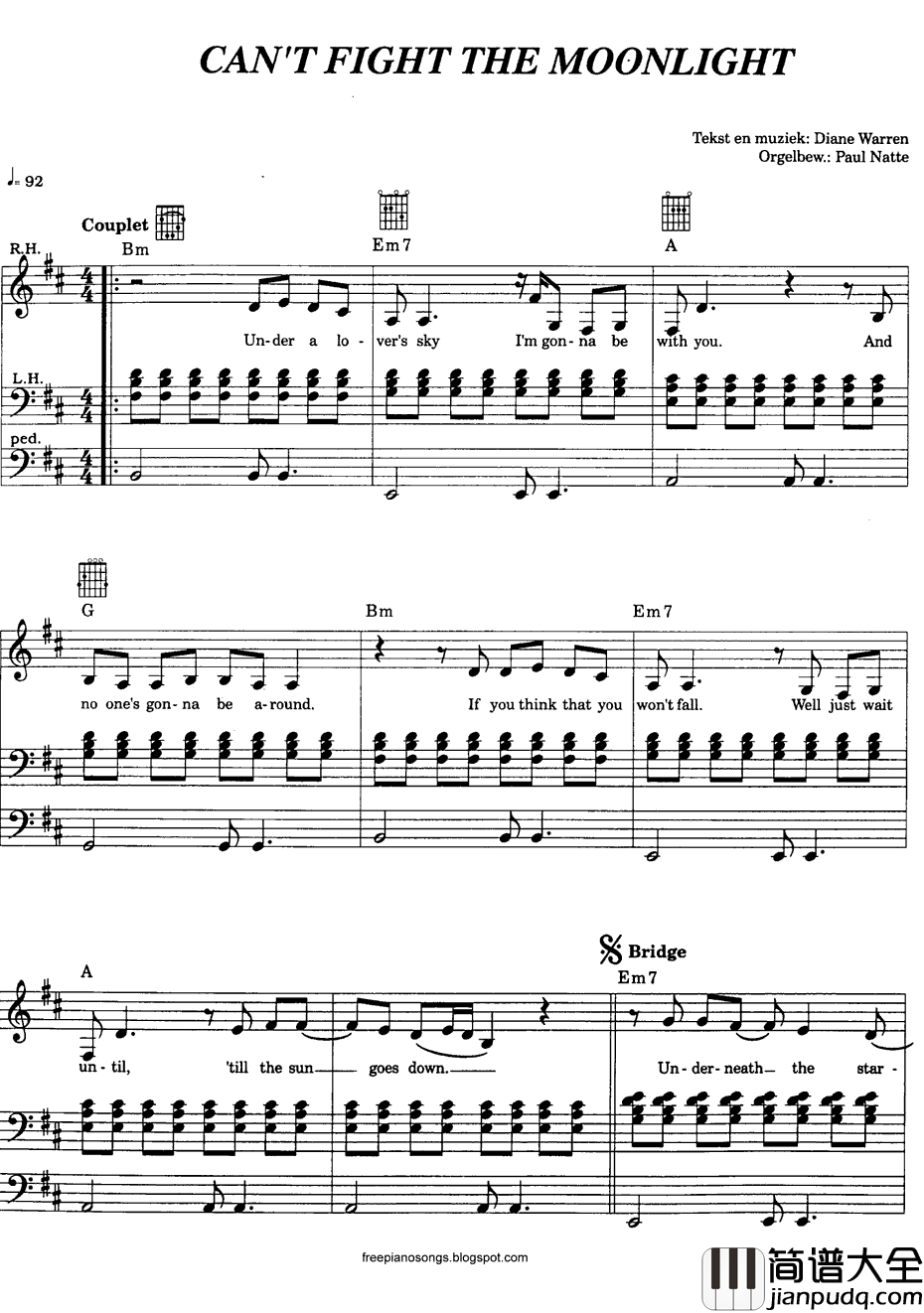 Can't_Fight_the_Moonlight钢琴谱_LeAnnRimes_女狼俱乐部主题曲