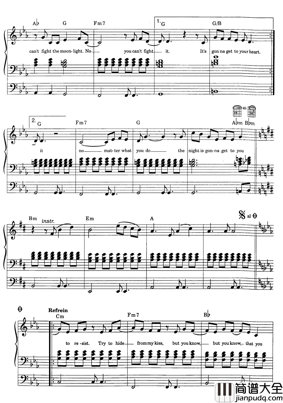 Can't_Fight_the_Moonlight钢琴谱_LeAnnRimes_女狼俱乐部主题曲