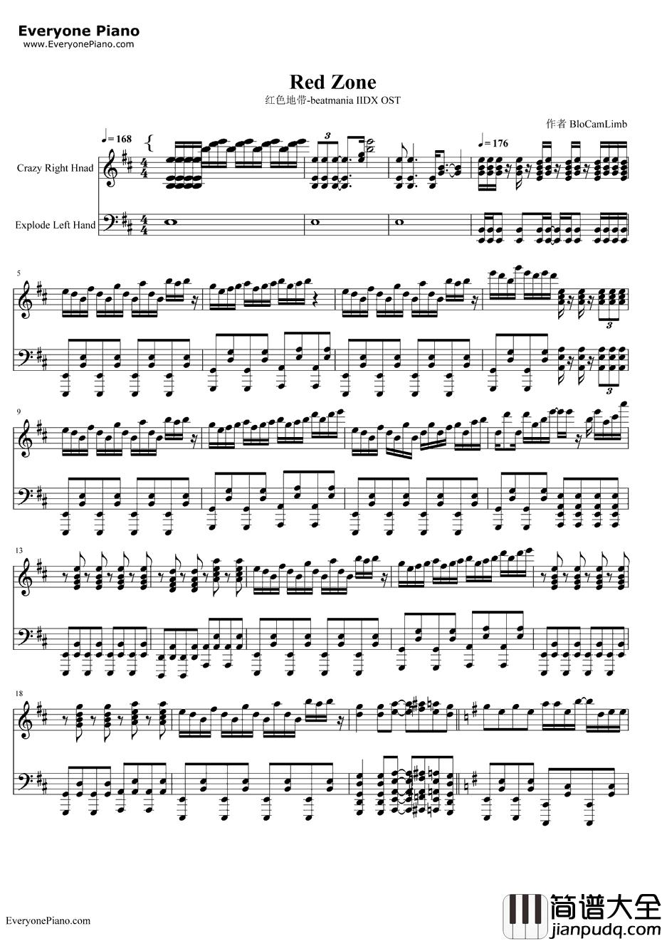 Red_Zone钢琴谱_Tatsh&Naoki_红色地带_beatmaniaIIDX插曲