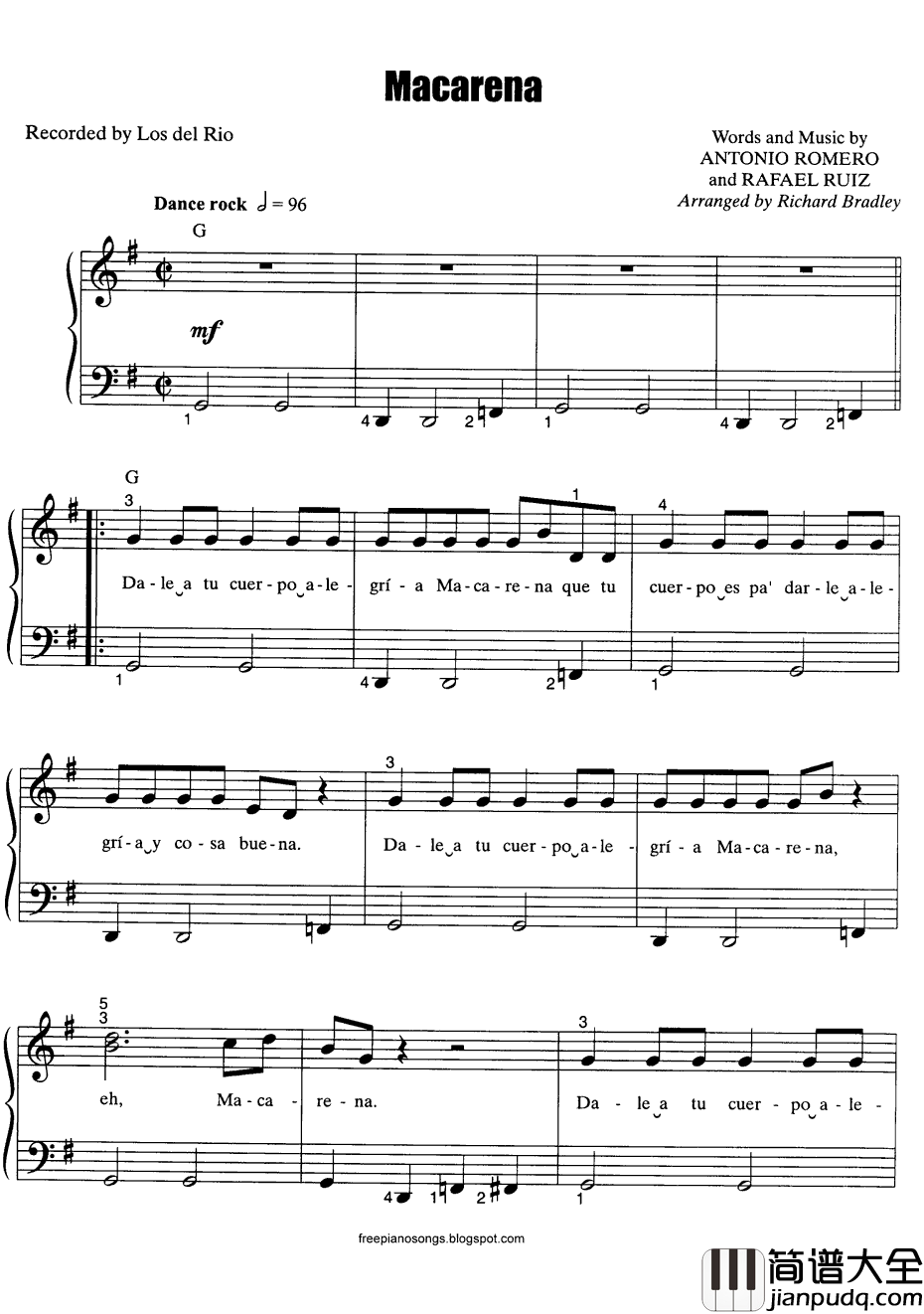 Macarena钢琴谱_LosDelRio