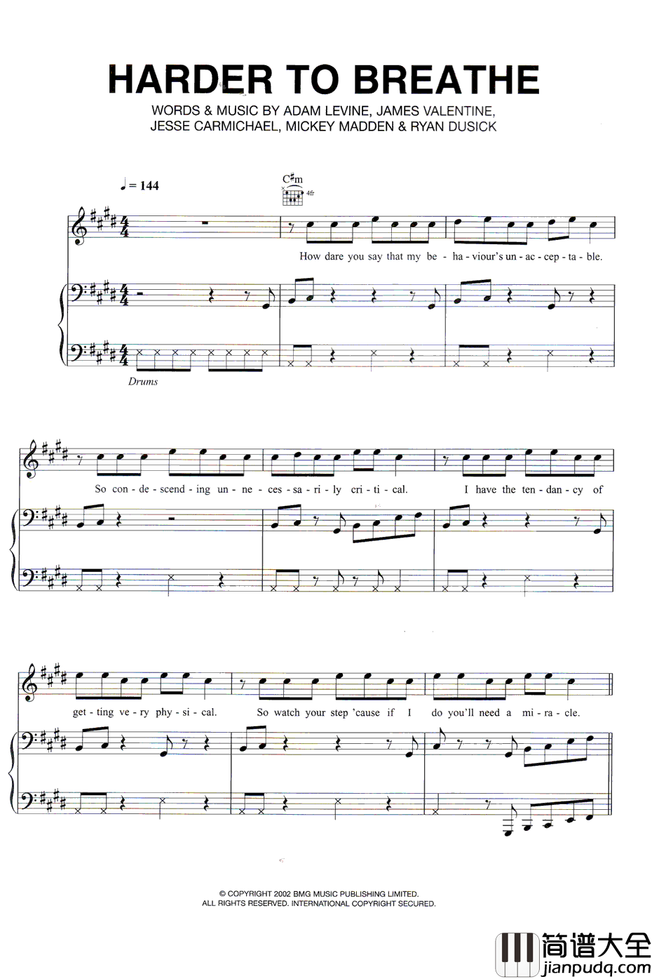 Harder_to_Breathe钢琴谱_Maroon5