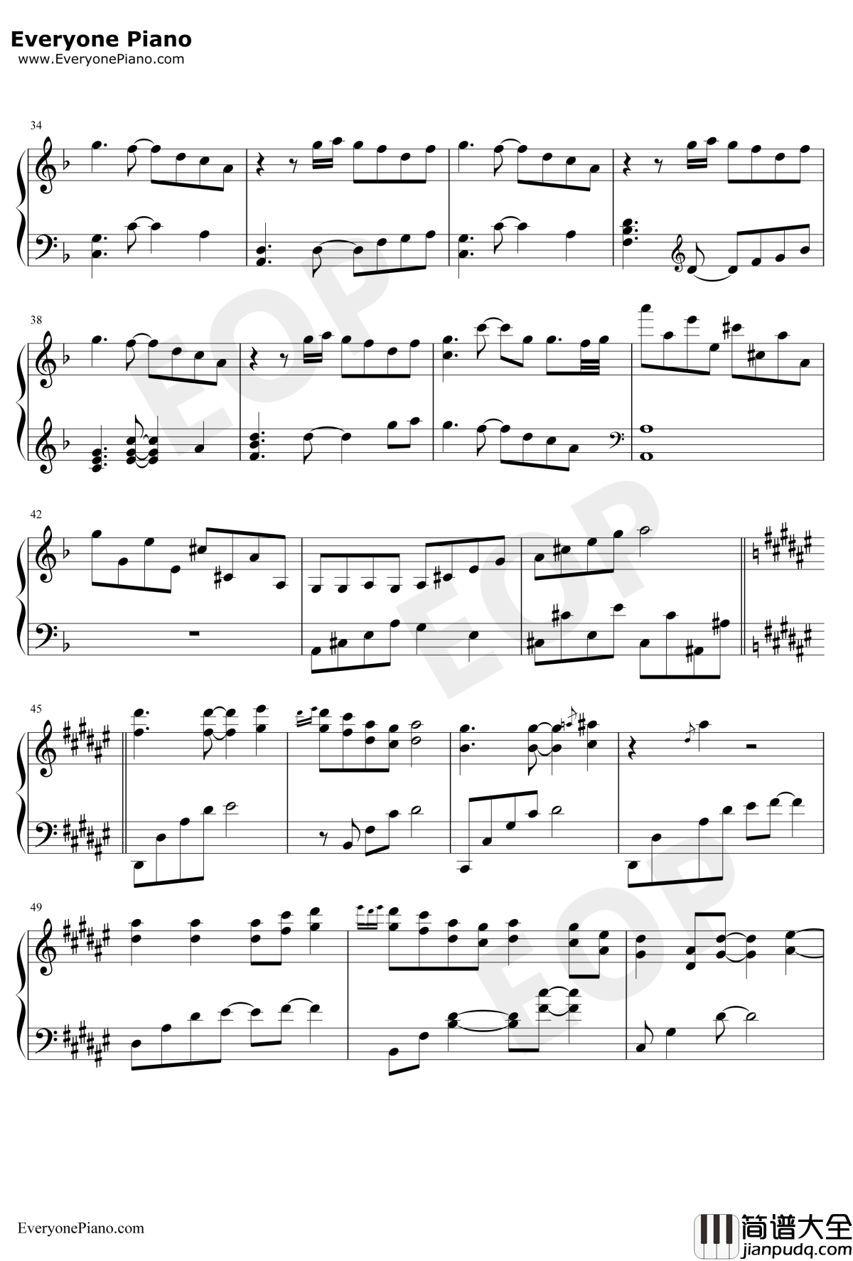 花黄瘦钢琴谱_Tina(PureMorning乐团)