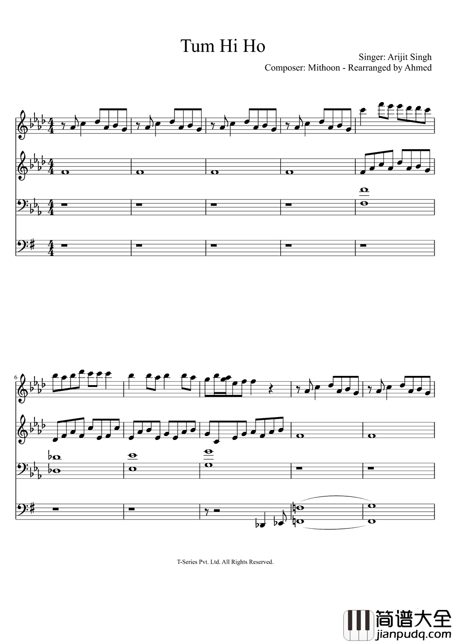 Tum_Hi_Ho钢琴谱_ArijitSingh_你是唯一_爱曲2插曲