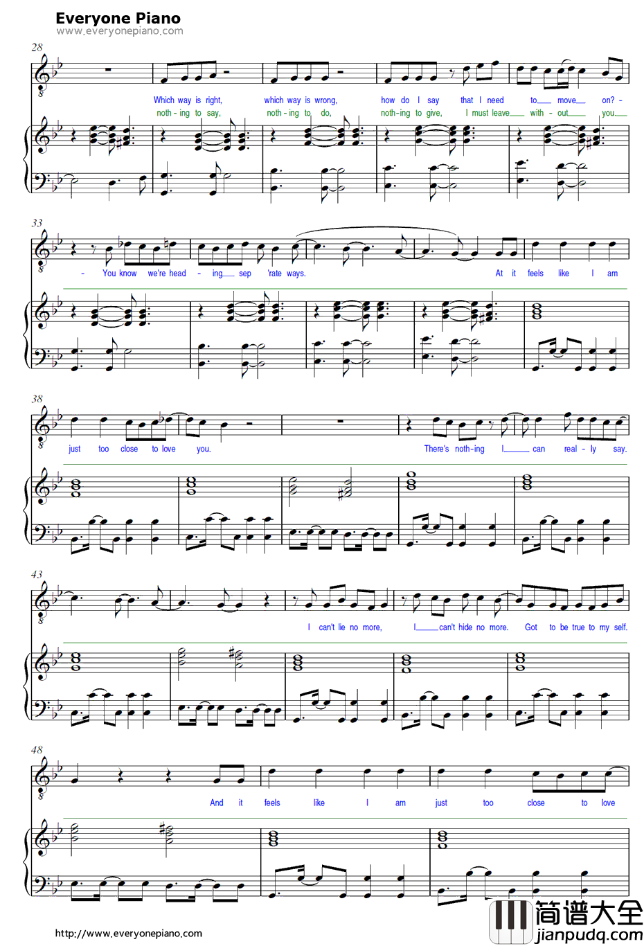 Too_Close钢琴谱_AlexClare