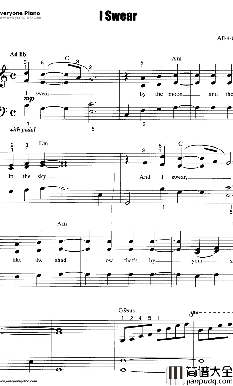I_Swear钢琴谱_All_4_One