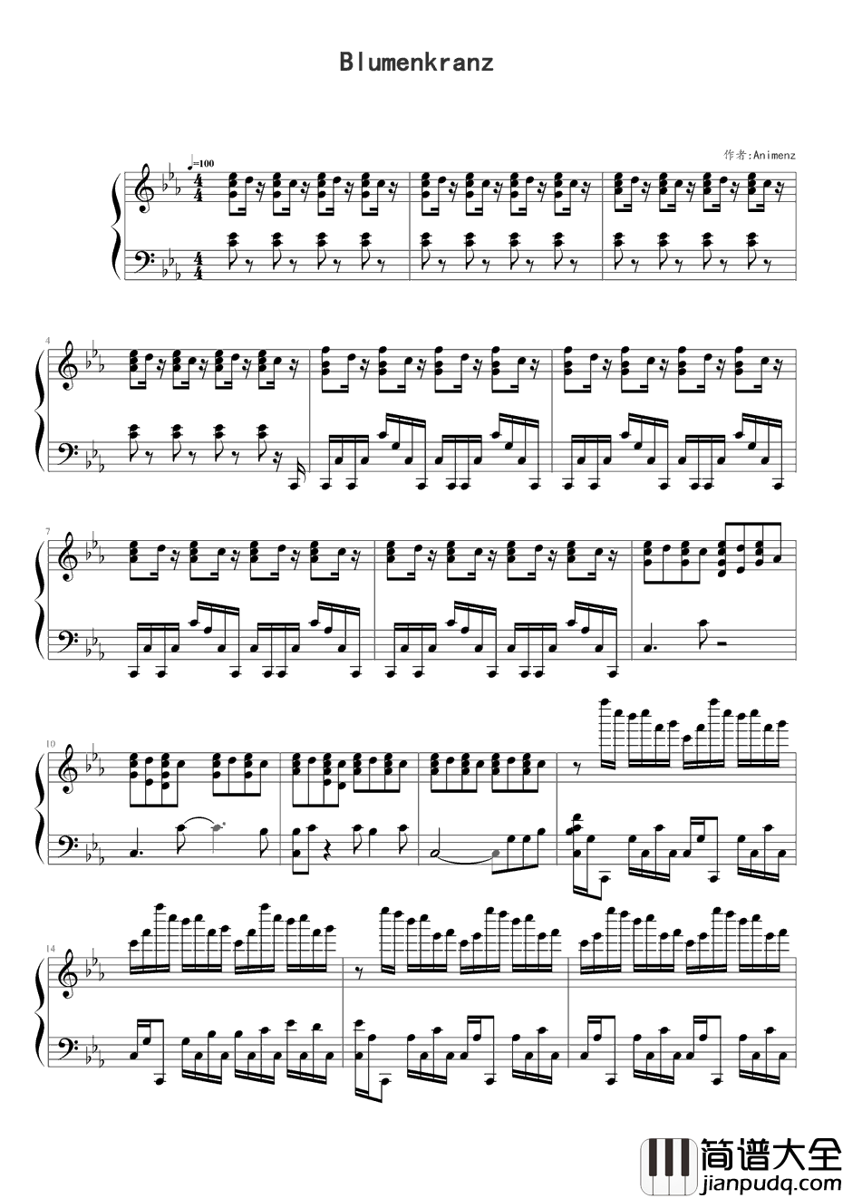 Blumenkranz钢琴谱_Cyua_斩服少女插曲