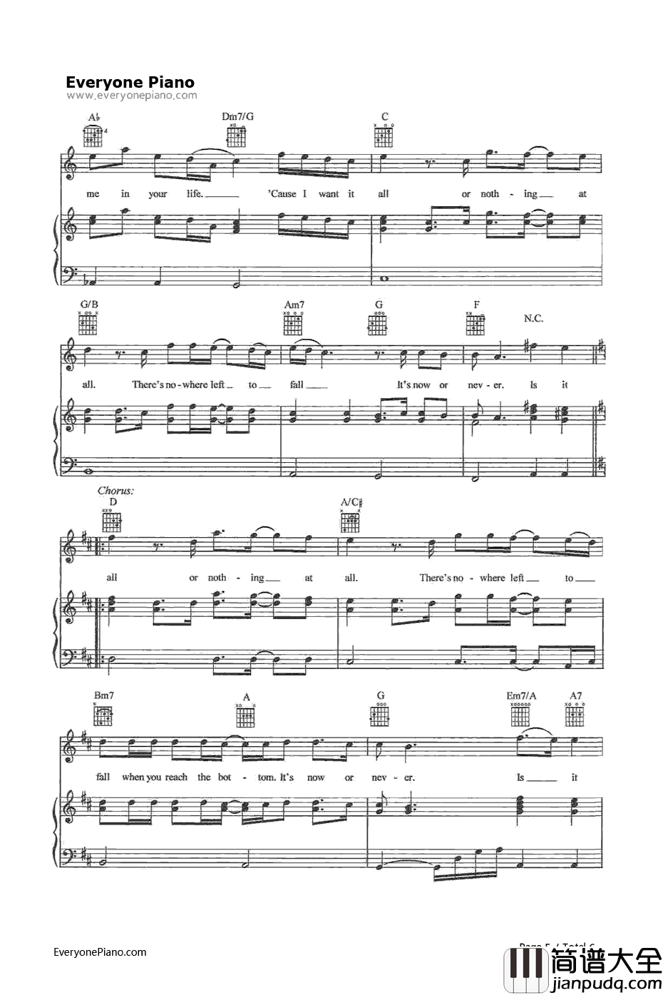 All_or_Nothing钢琴谱_O_Town