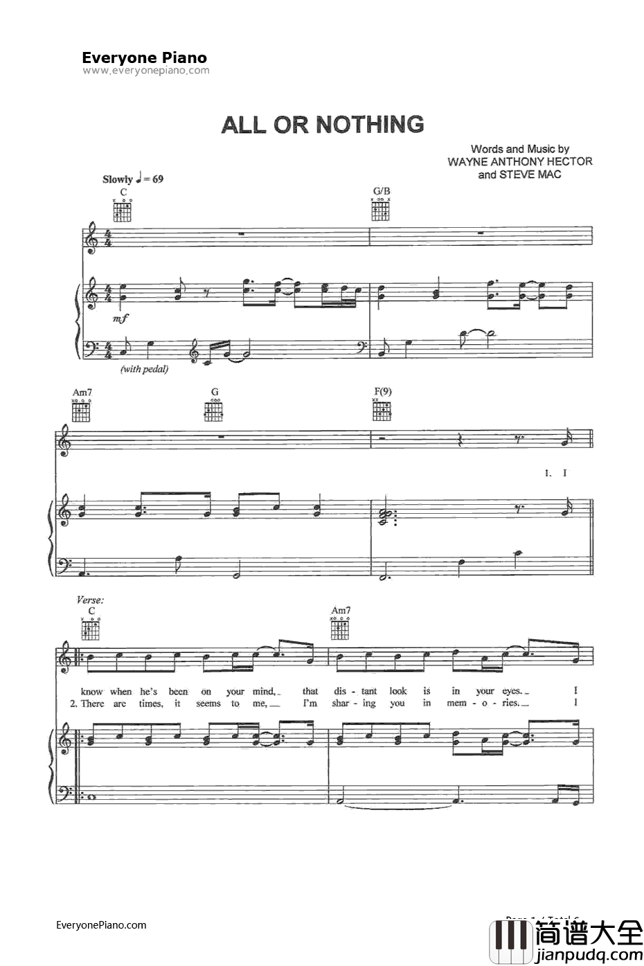 All_or_Nothing钢琴谱_O_Town