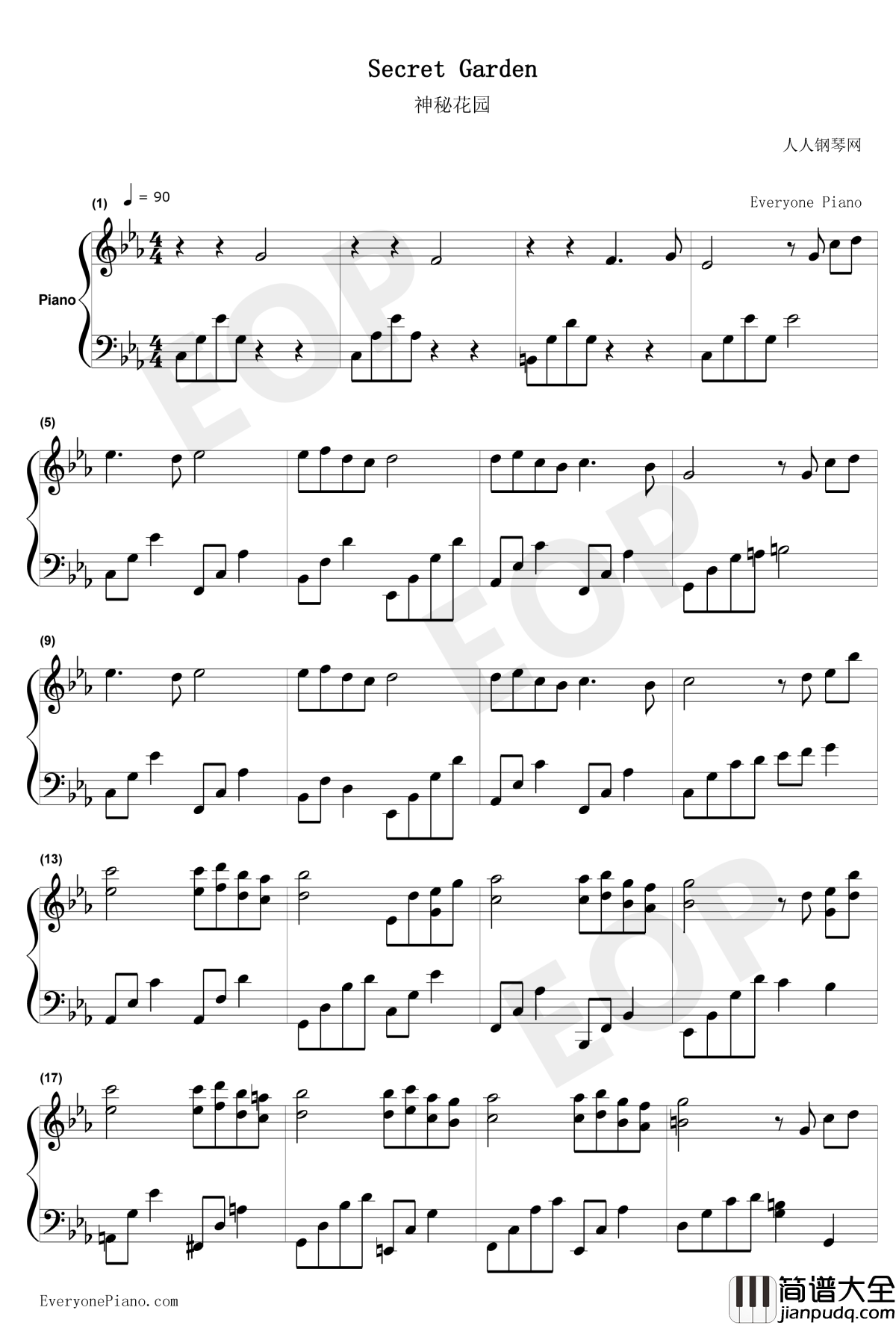 神秘花园钢琴谱_神秘园乐队_SongsfromaSecretGarden