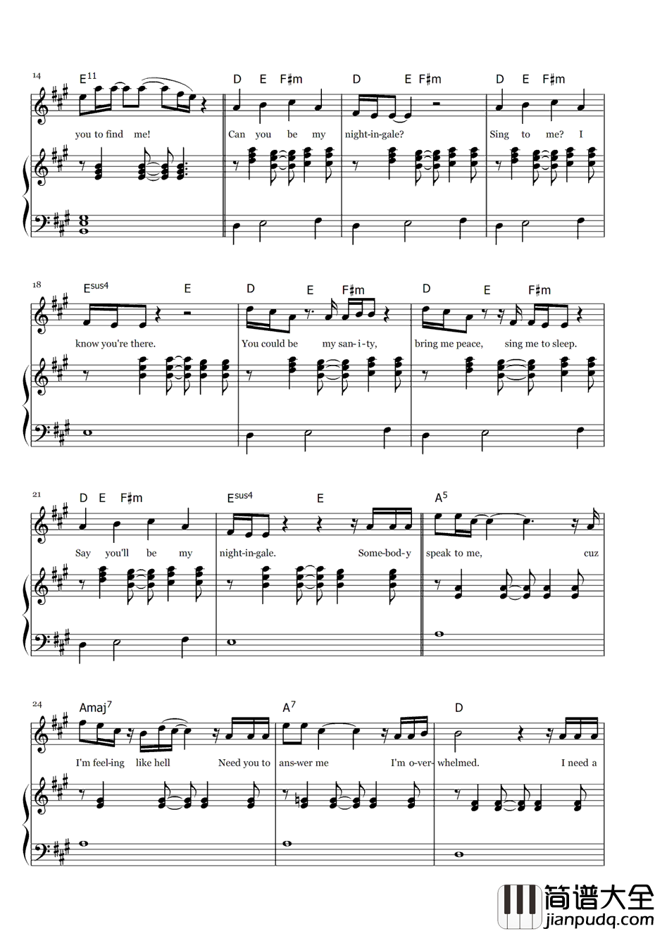 Nightingale钢琴谱_DemiLovato