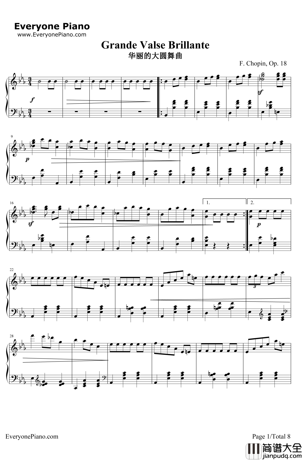 华丽大圆舞曲钢琴谱_肖邦