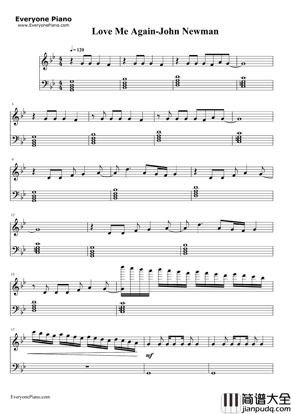 Love_Me_Again钢琴谱_JohnNewman