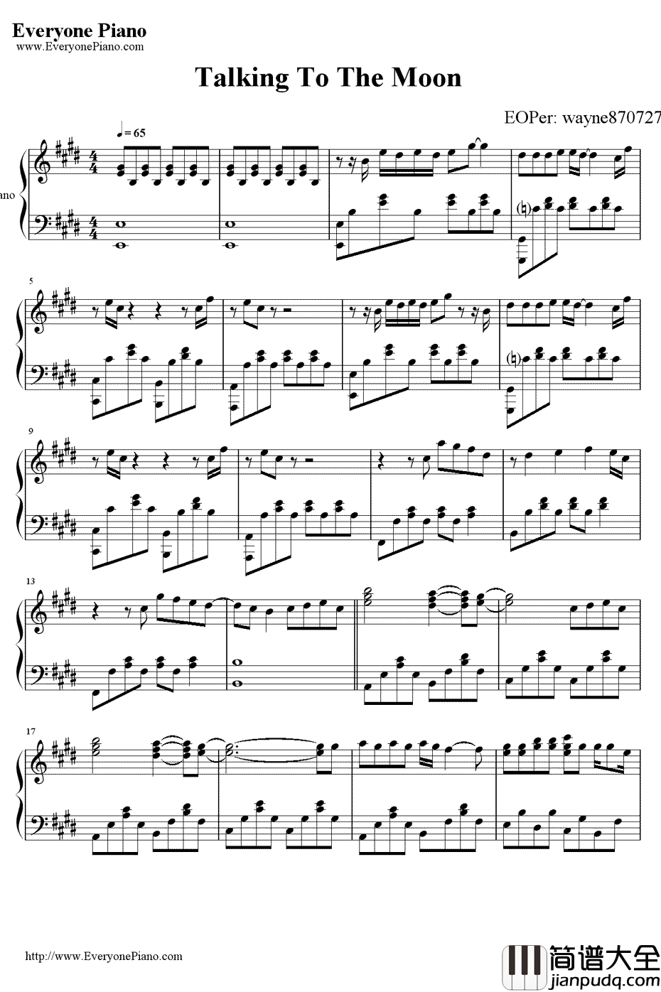 TalkingtotheMoon钢琴谱_BrunoMars布鲁诺·马尔斯