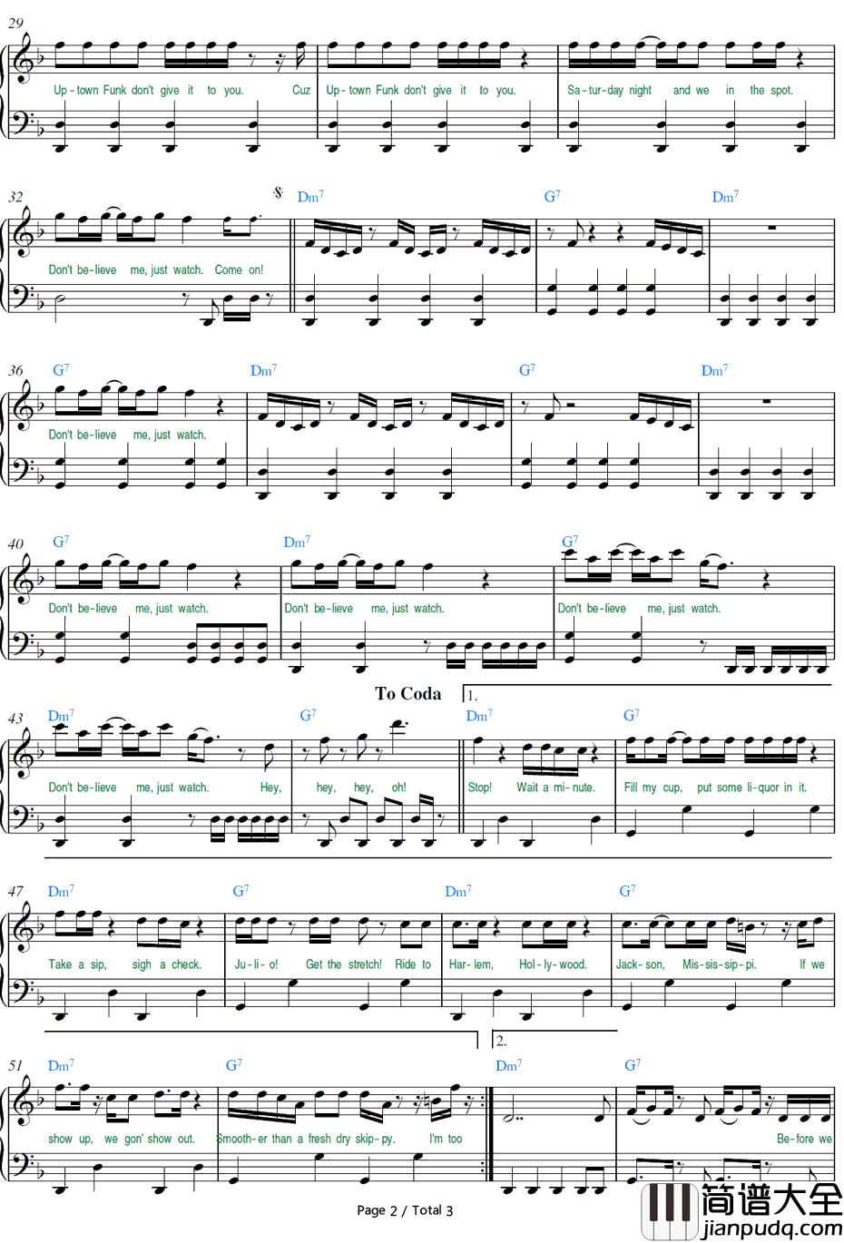 Uptown_Funk钢琴谱_MarkRonson/BrunoMars