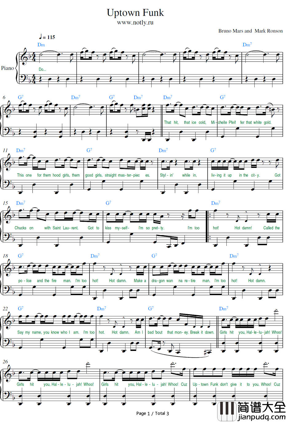 Uptown_Funk钢琴谱_MarkRonson/BrunoMars