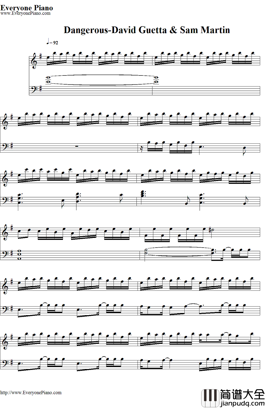 Dangerous钢琴谱_DavidGuetta&SamMartin