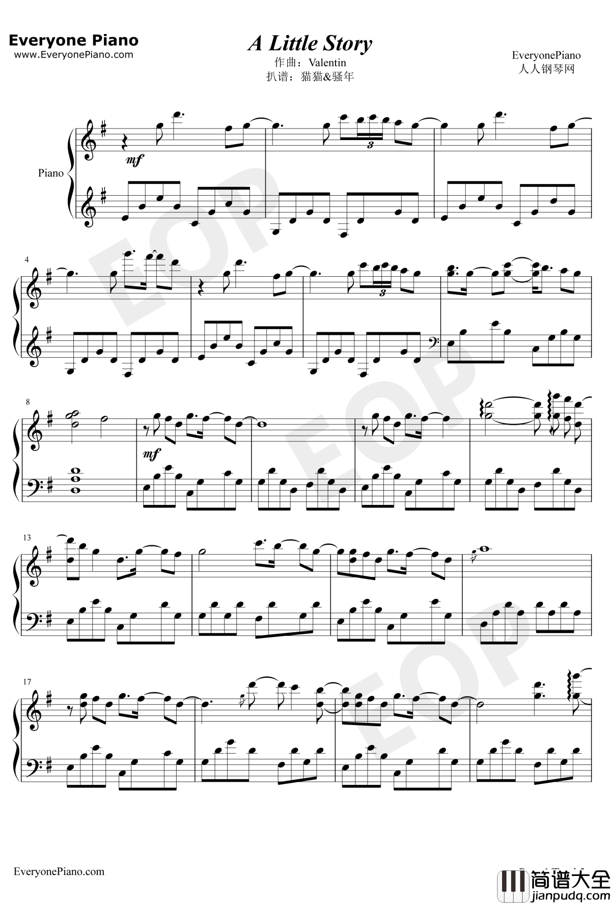 A_Little_Story钢琴谱_Valentin