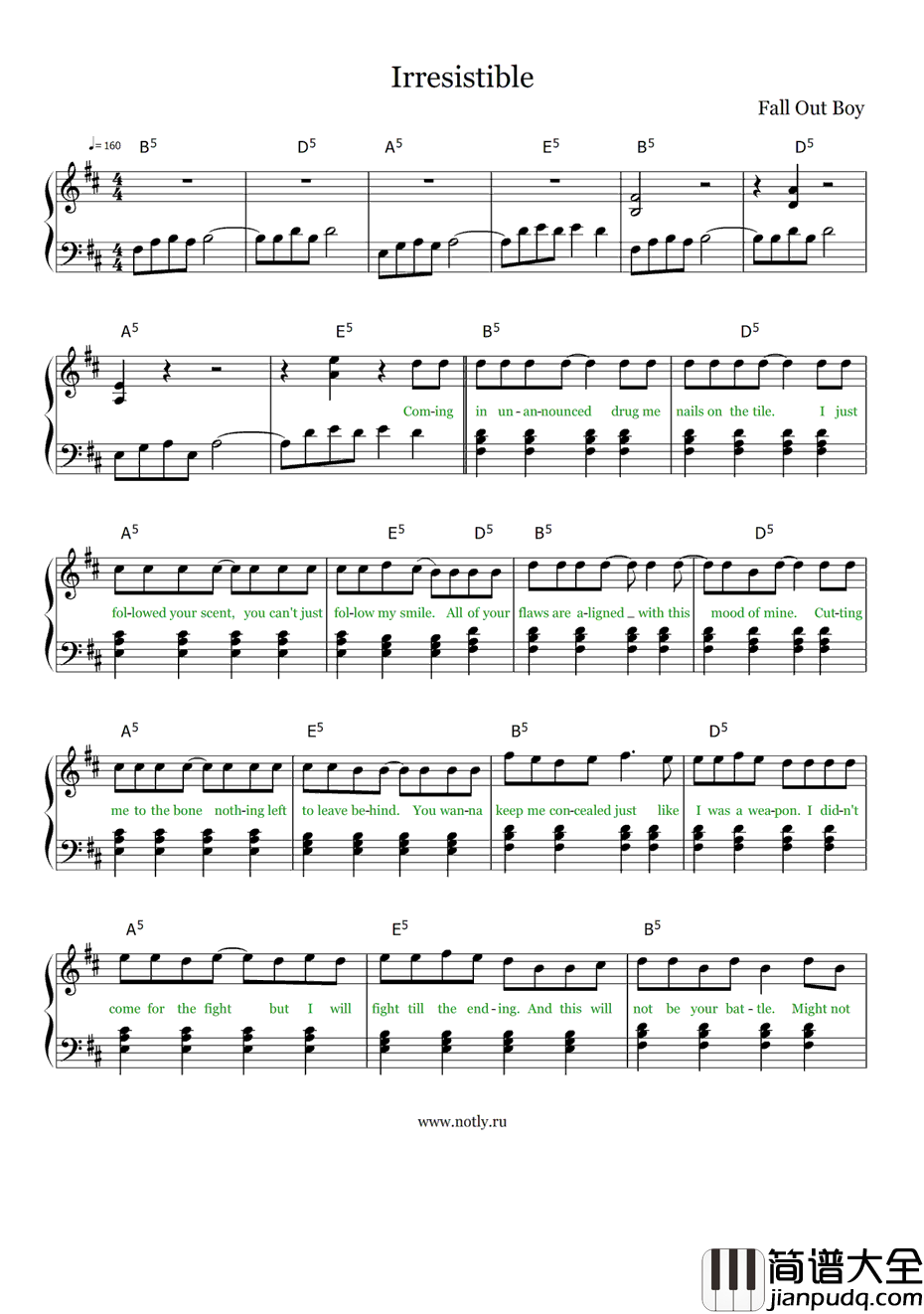 Irresistible钢琴谱_FallOutBoy
