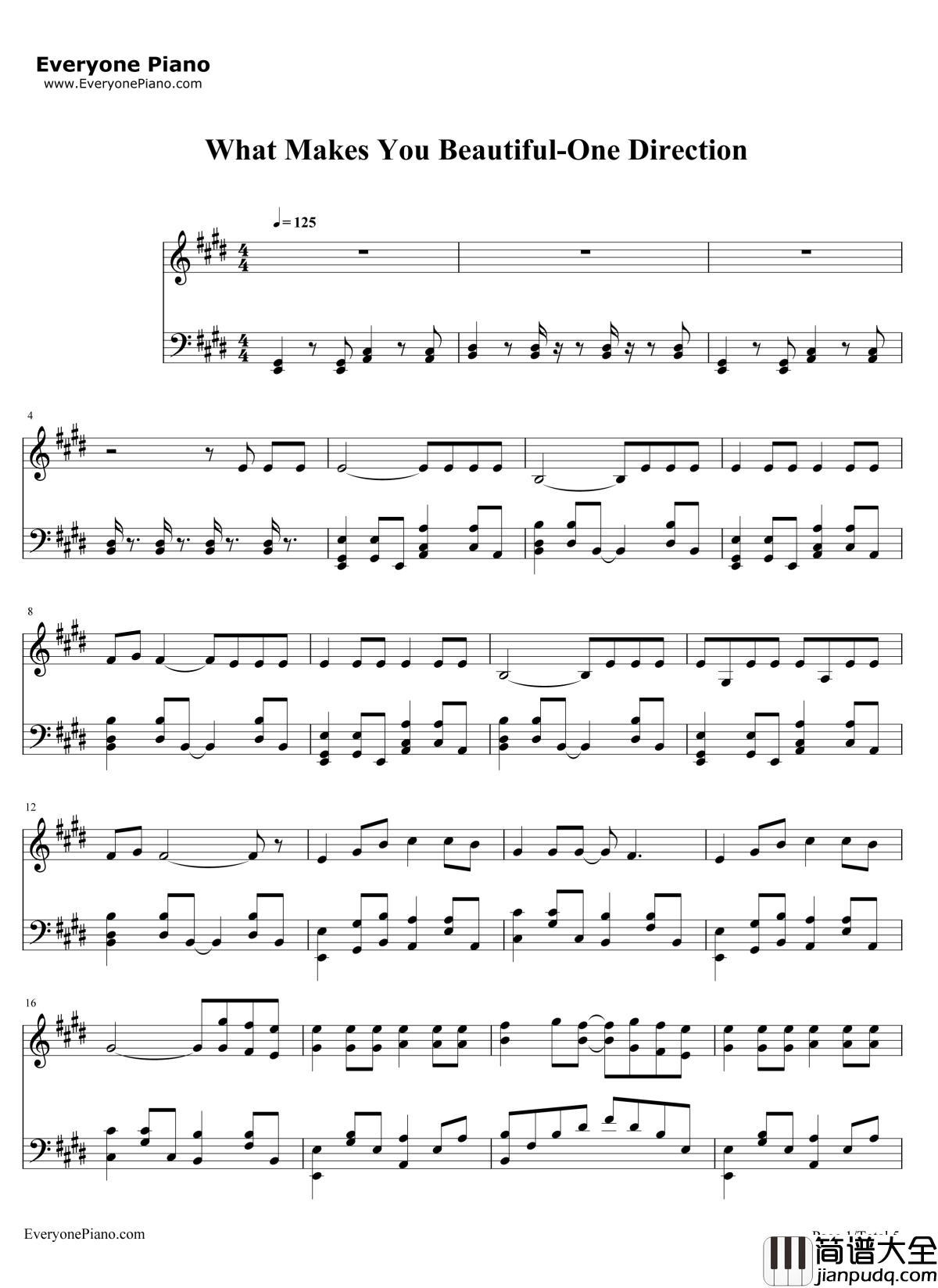 WhatMakesYouBeautiful钢琴谱_OneDirection