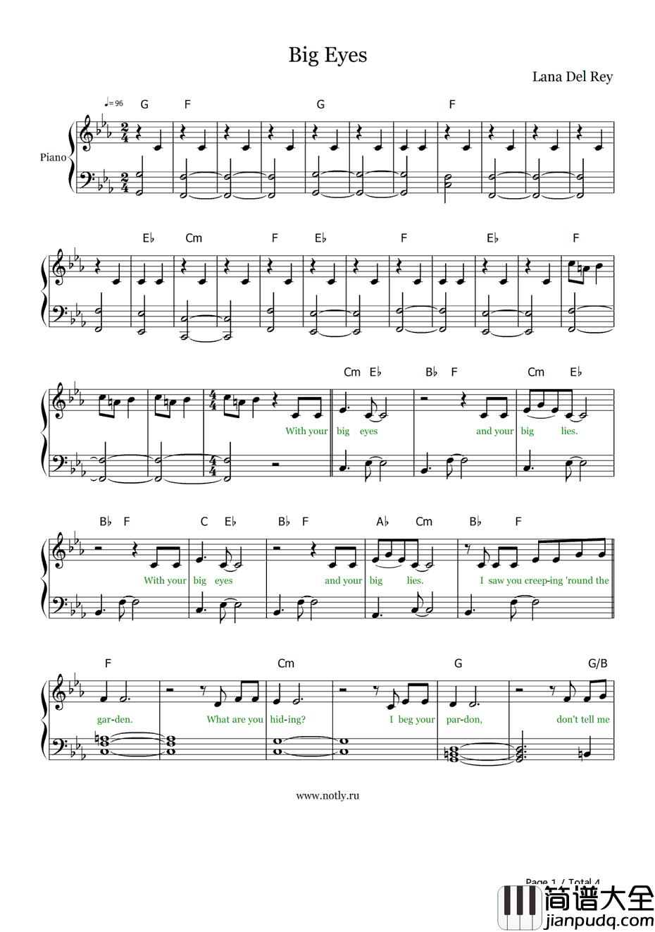 Big_Eyes钢琴谱_LanaDelRey