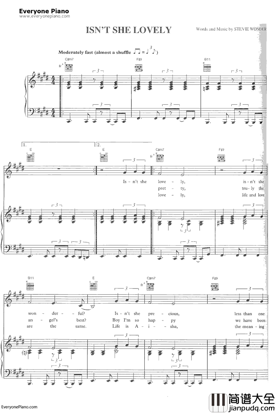 Isn'tSheLovely钢琴谱_StevieWonder