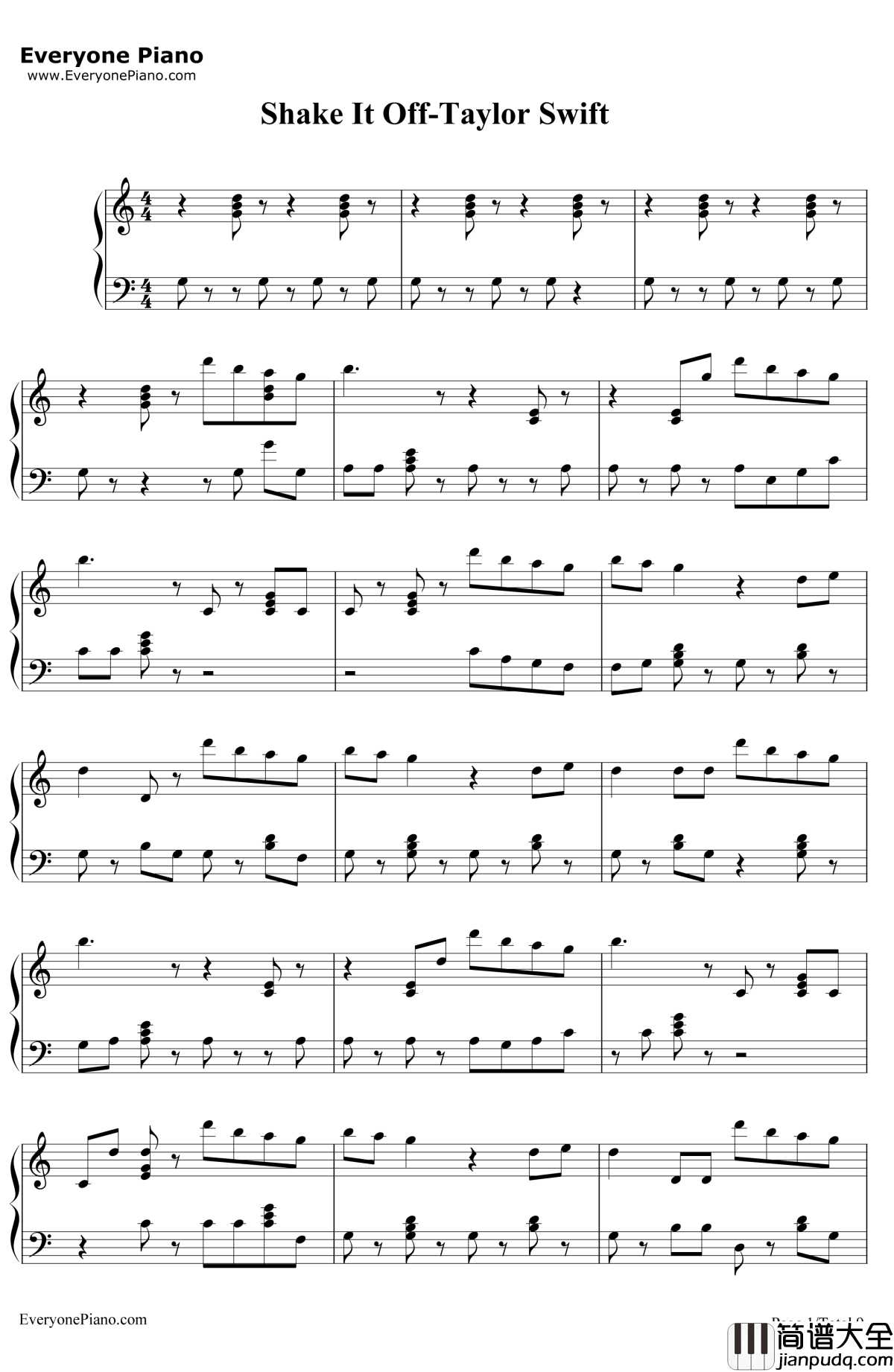 ShakeItOff钢琴谱_TaylorSwift