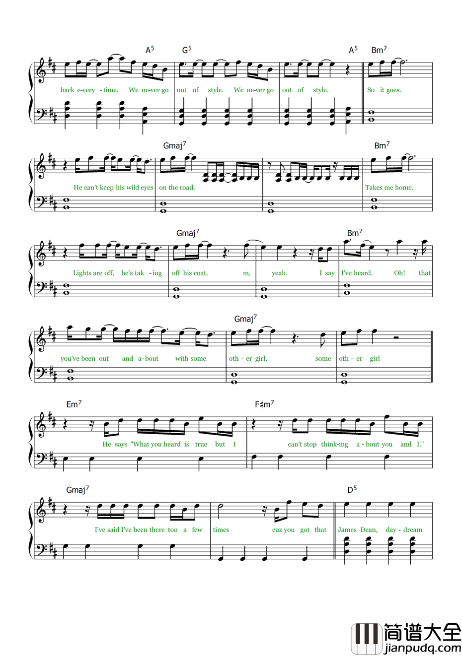 Style钢琴谱_TaylorSwift