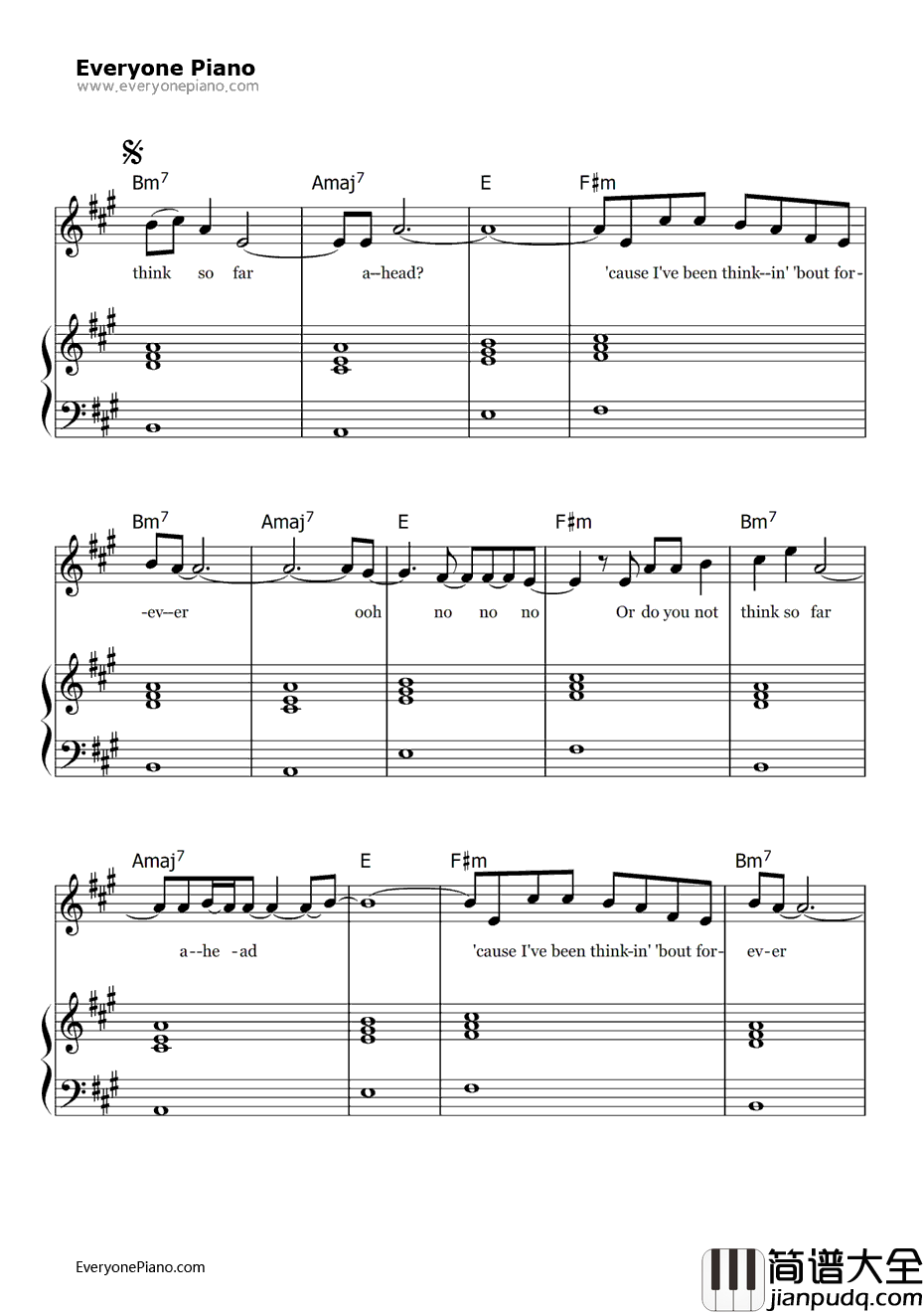 ThinkinBoutYou钢琴谱_FrankOcean