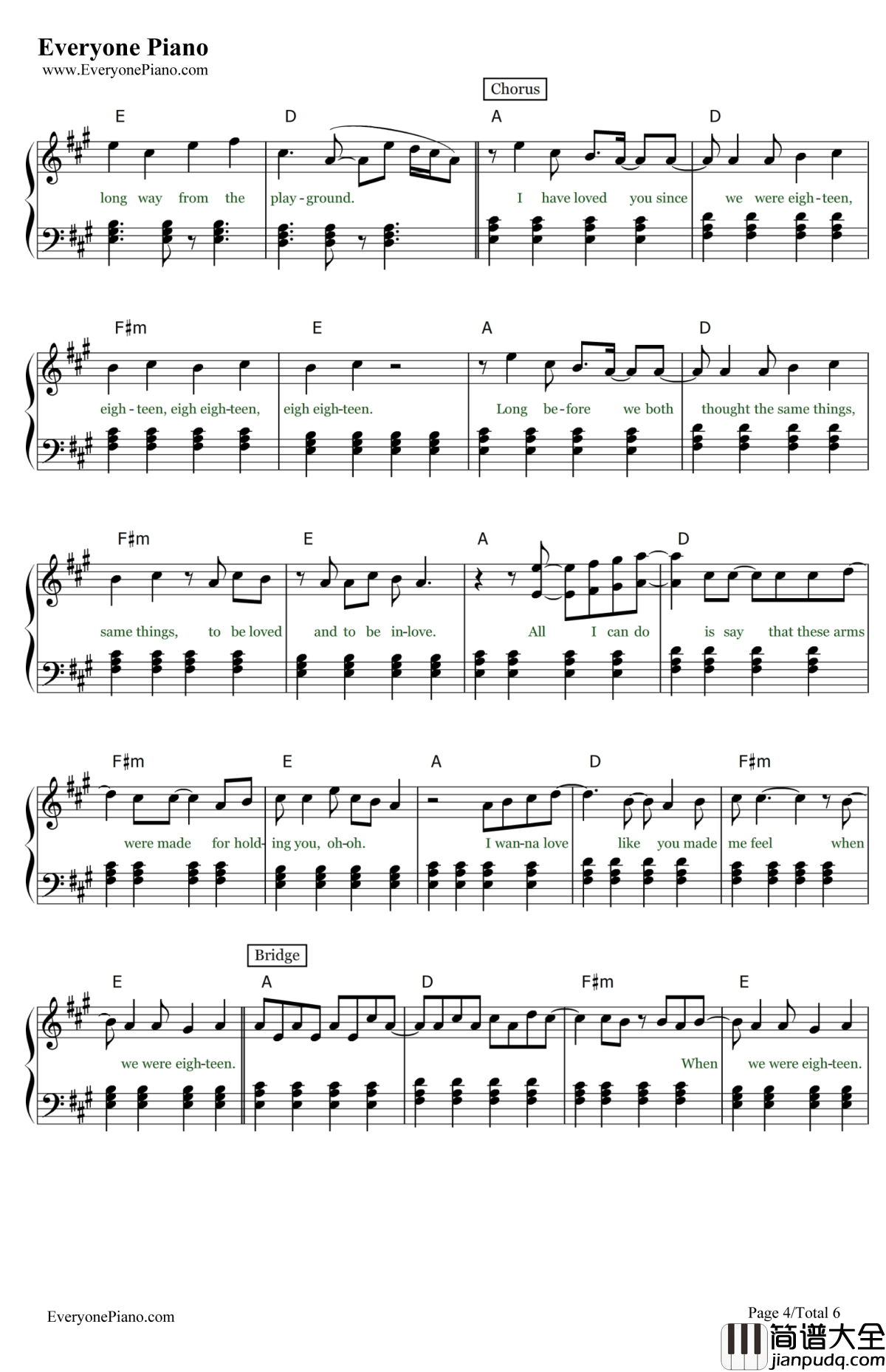 18钢琴谱_OneDirection