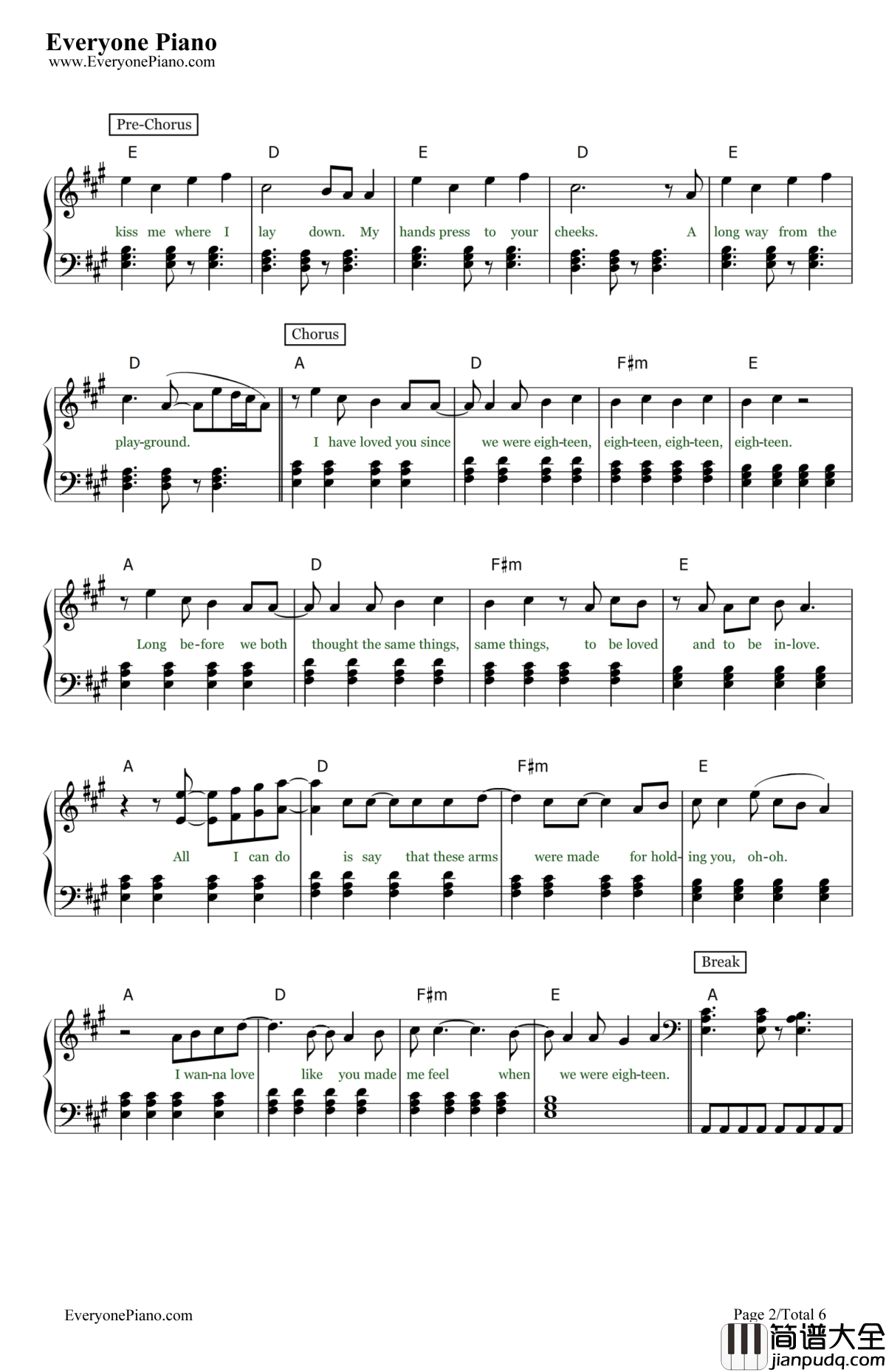 18钢琴谱_OneDirection