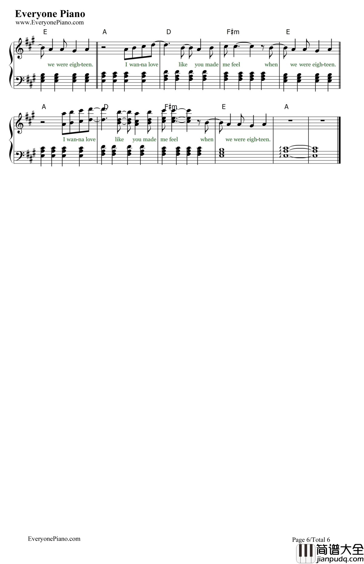 18钢琴谱_OneDirection