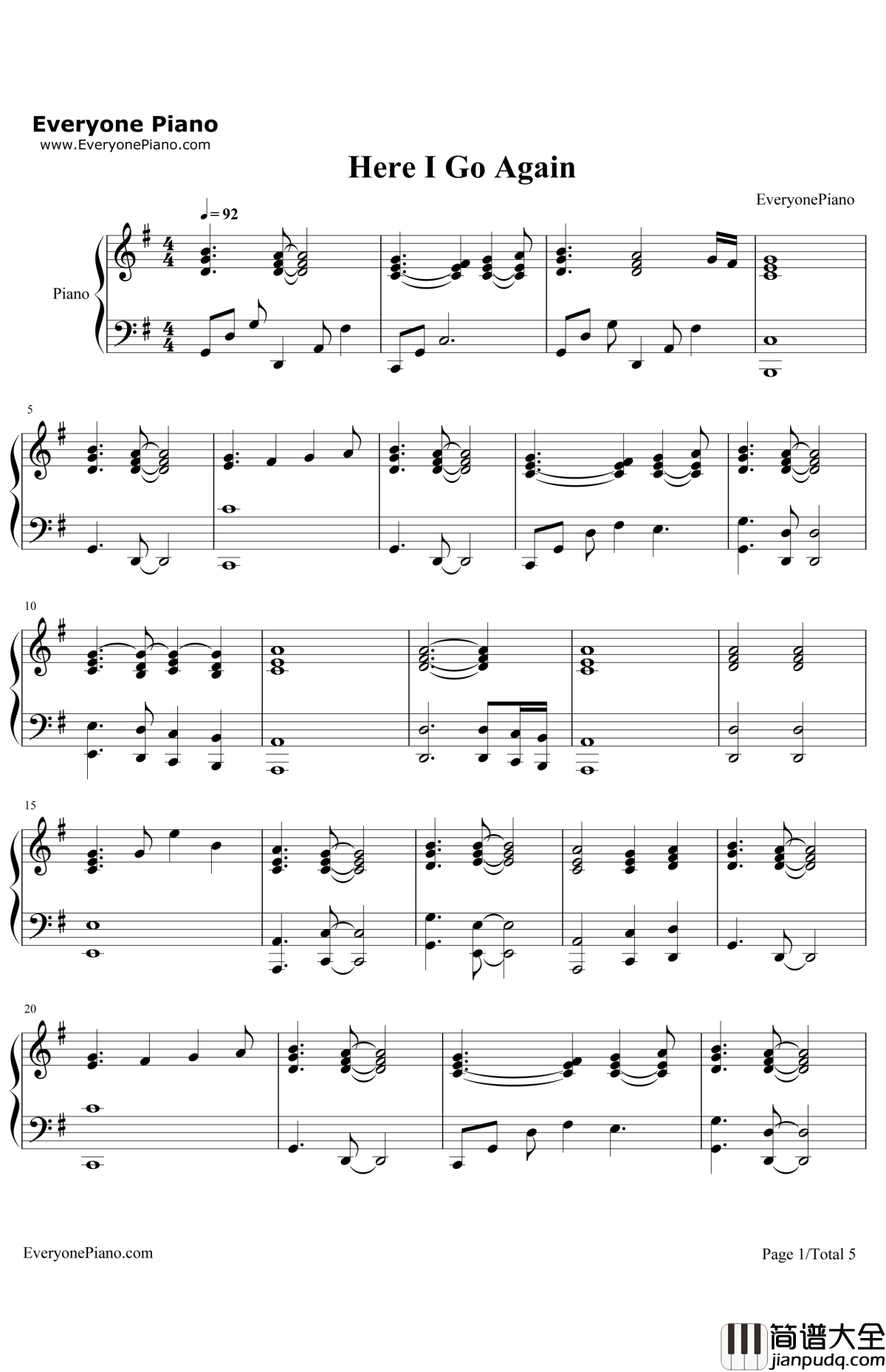 HereIGoAgain钢琴谱_Whitesnake