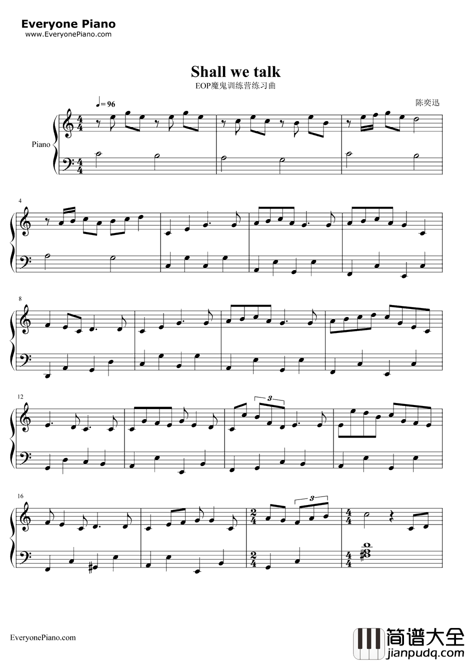 ShallWeTalk钢琴谱_陈奕迅