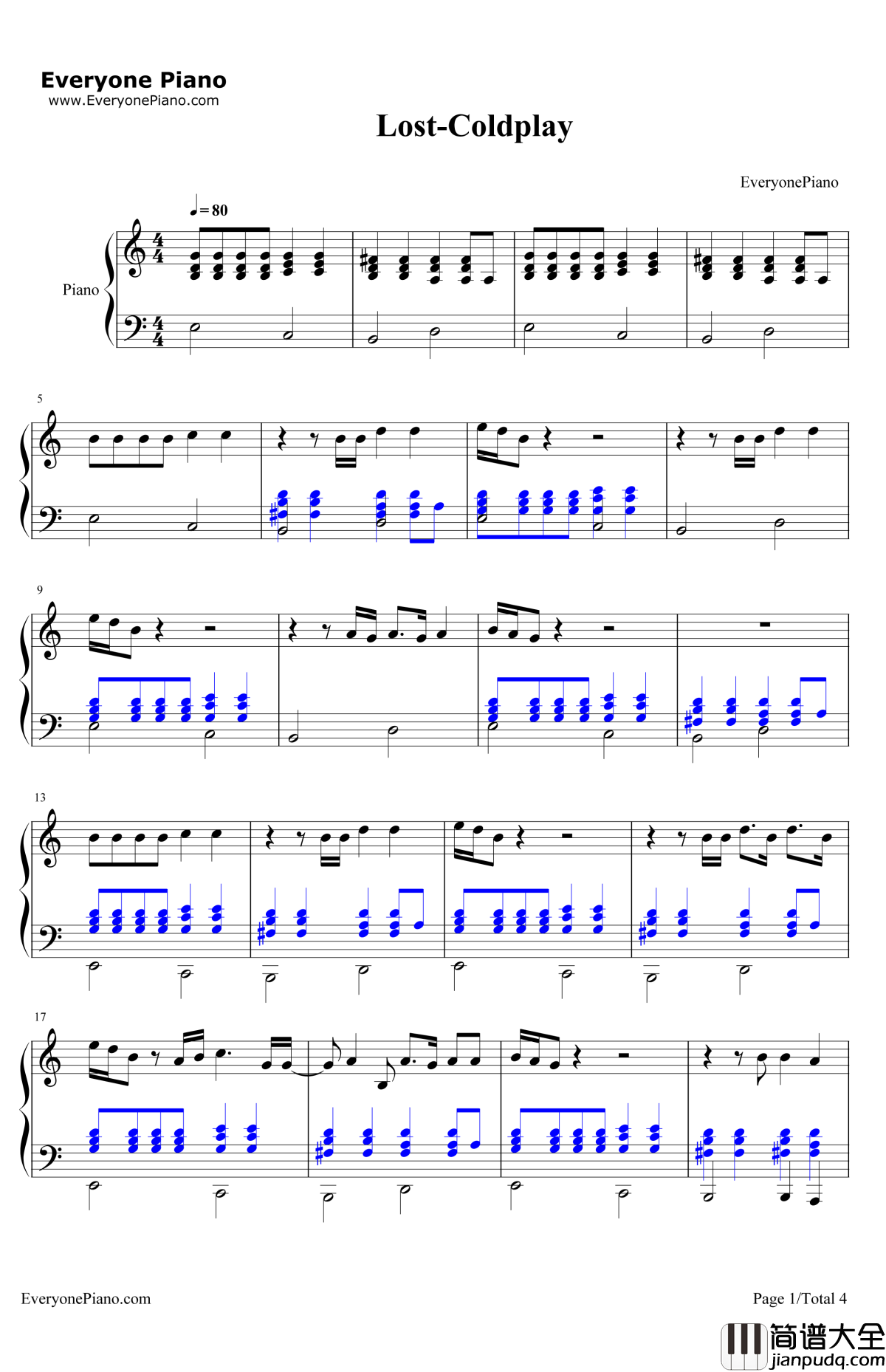 Lost钢琴谱_Coldplay