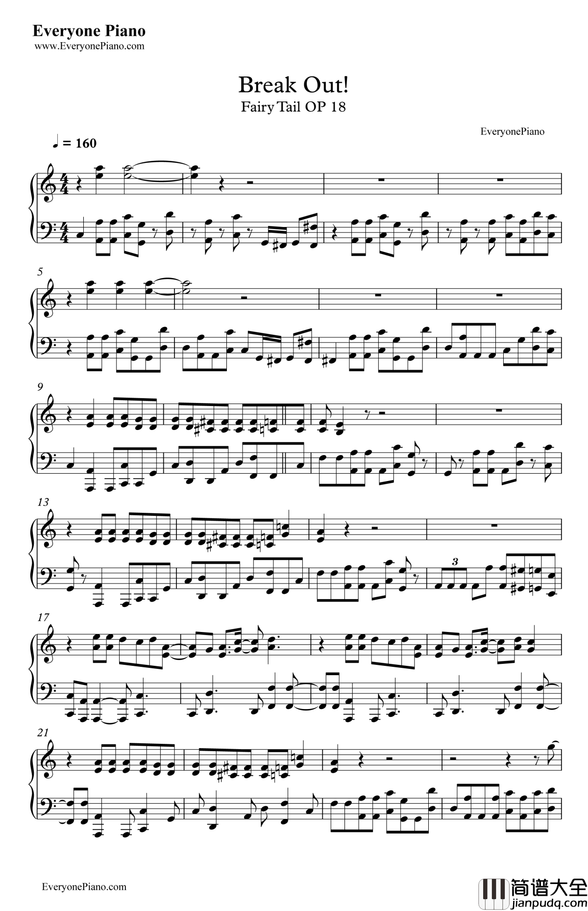 BreakOut钢琴谱_V6_妖精的尾巴OP18