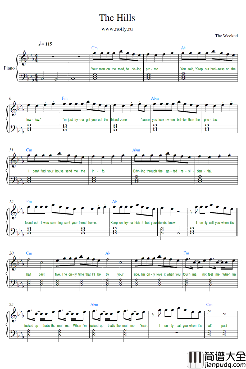 TheHills钢琴谱_TheWeeknd