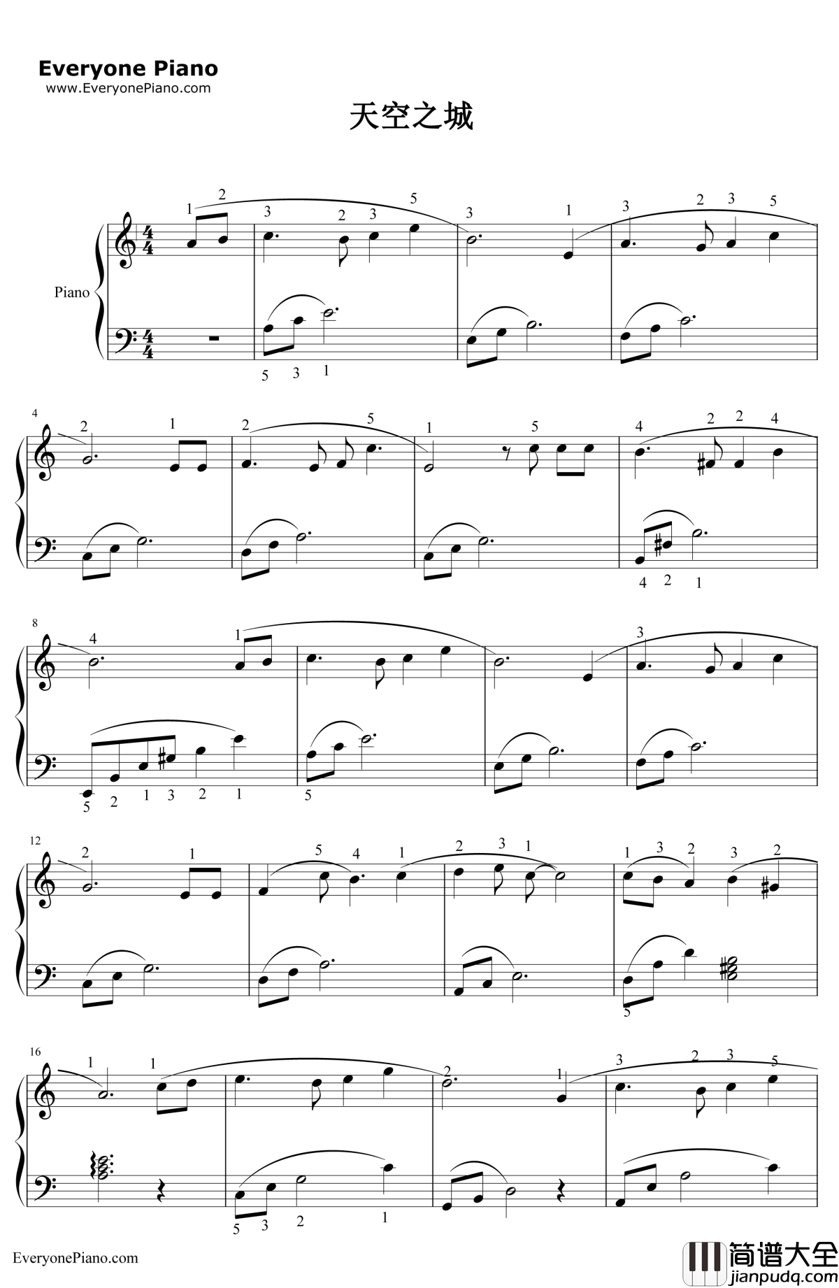 天空之城超简单版本钢琴谱_久石让JoeHisaishi宫崎骏