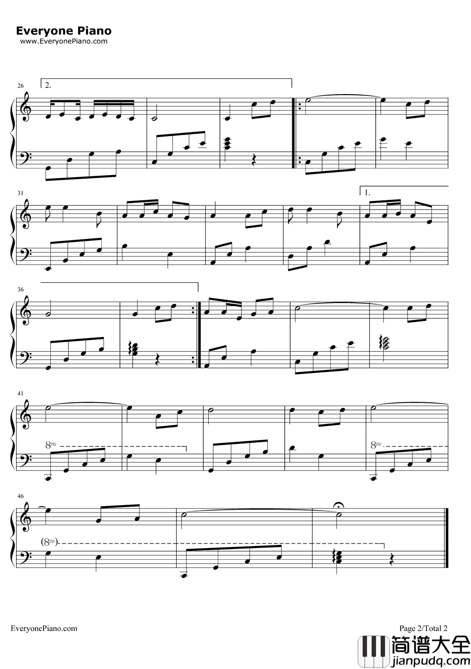 爱的奉献钢琴谱