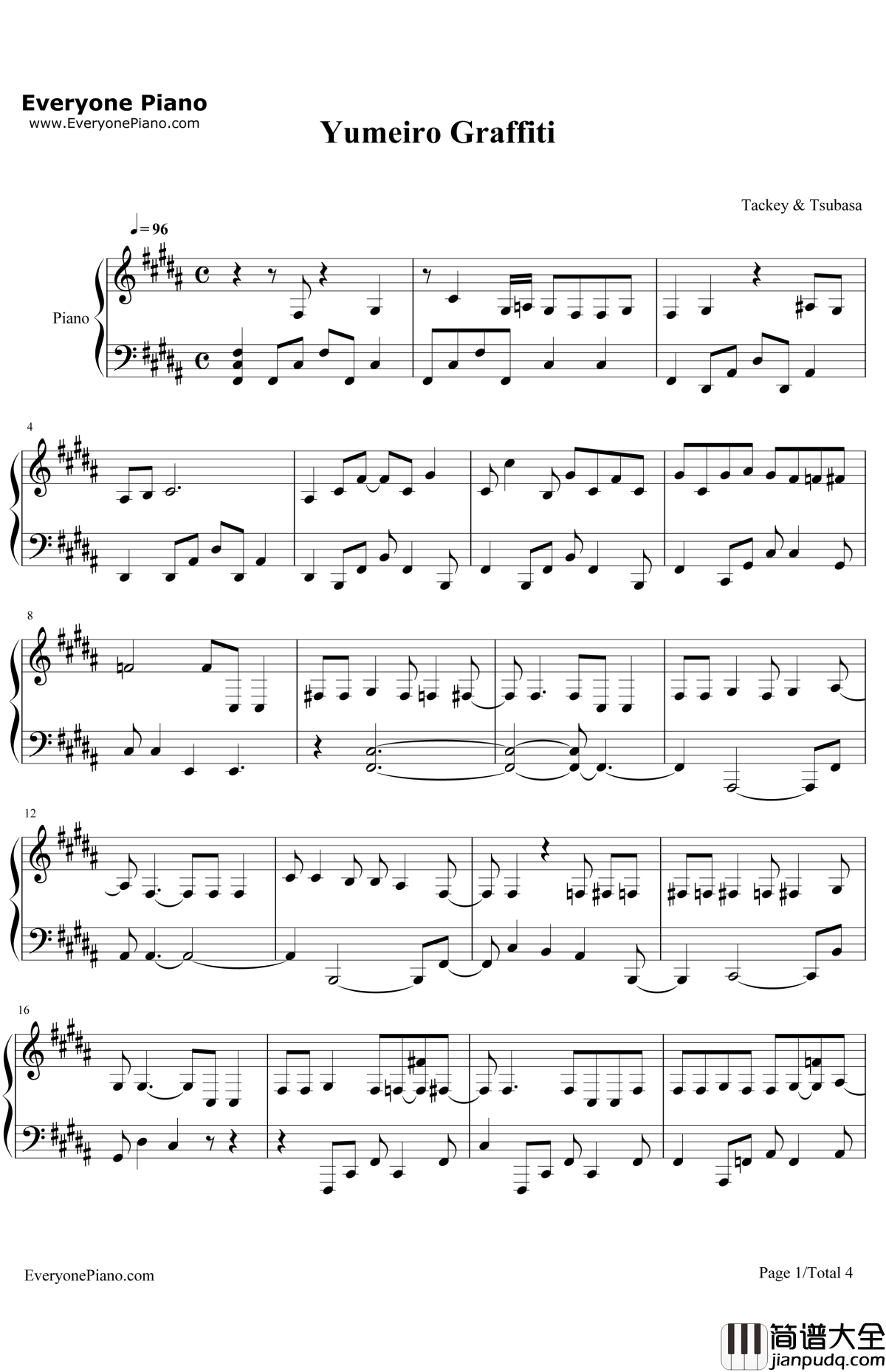 ユメイログラフィティ钢琴谱_タッキー&翼_妖精的尾巴OP19