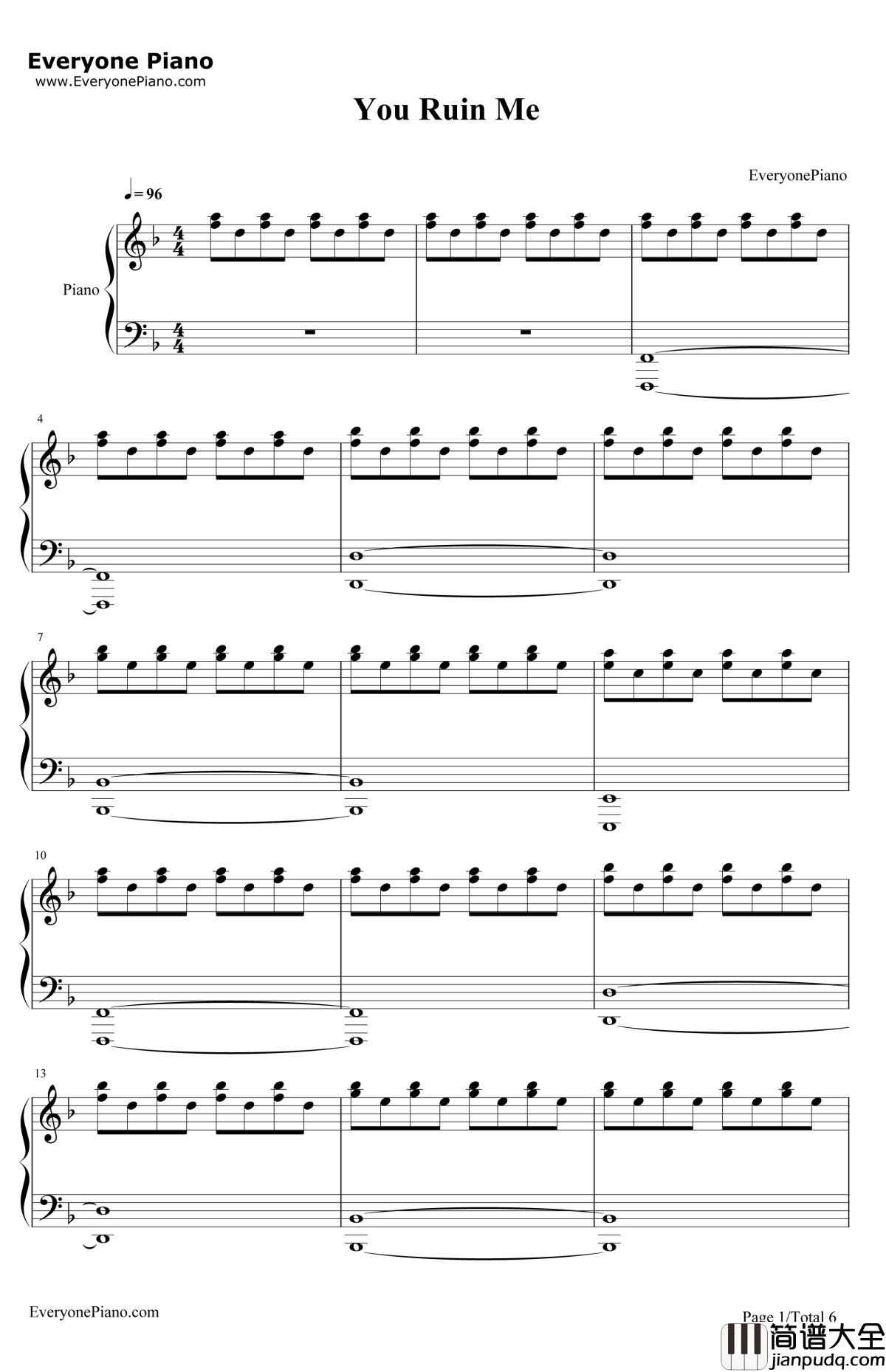 YouRuinMe钢琴谱_TheVeronicas_伴奏版