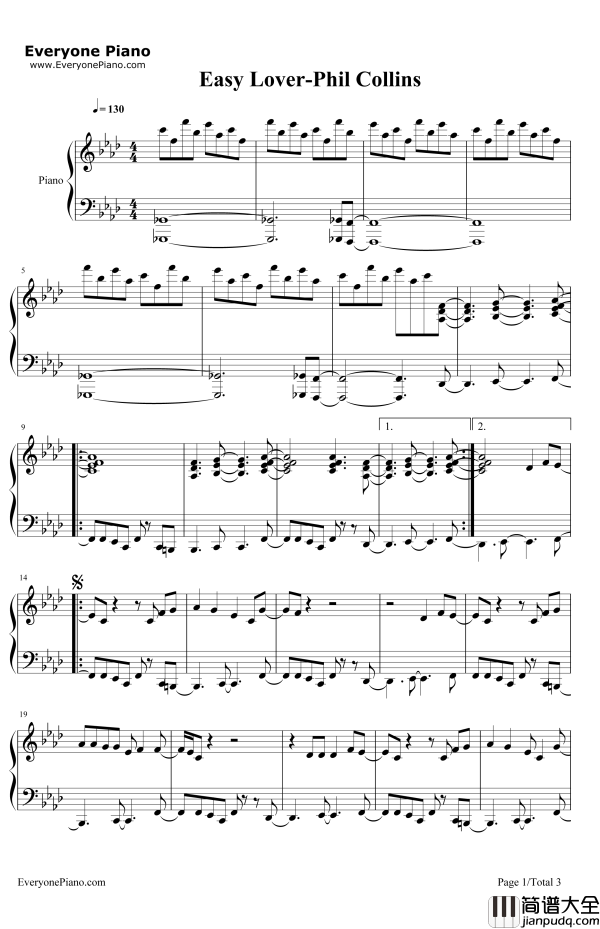EasyLover钢琴谱_PhilipBailey&PhilCollins