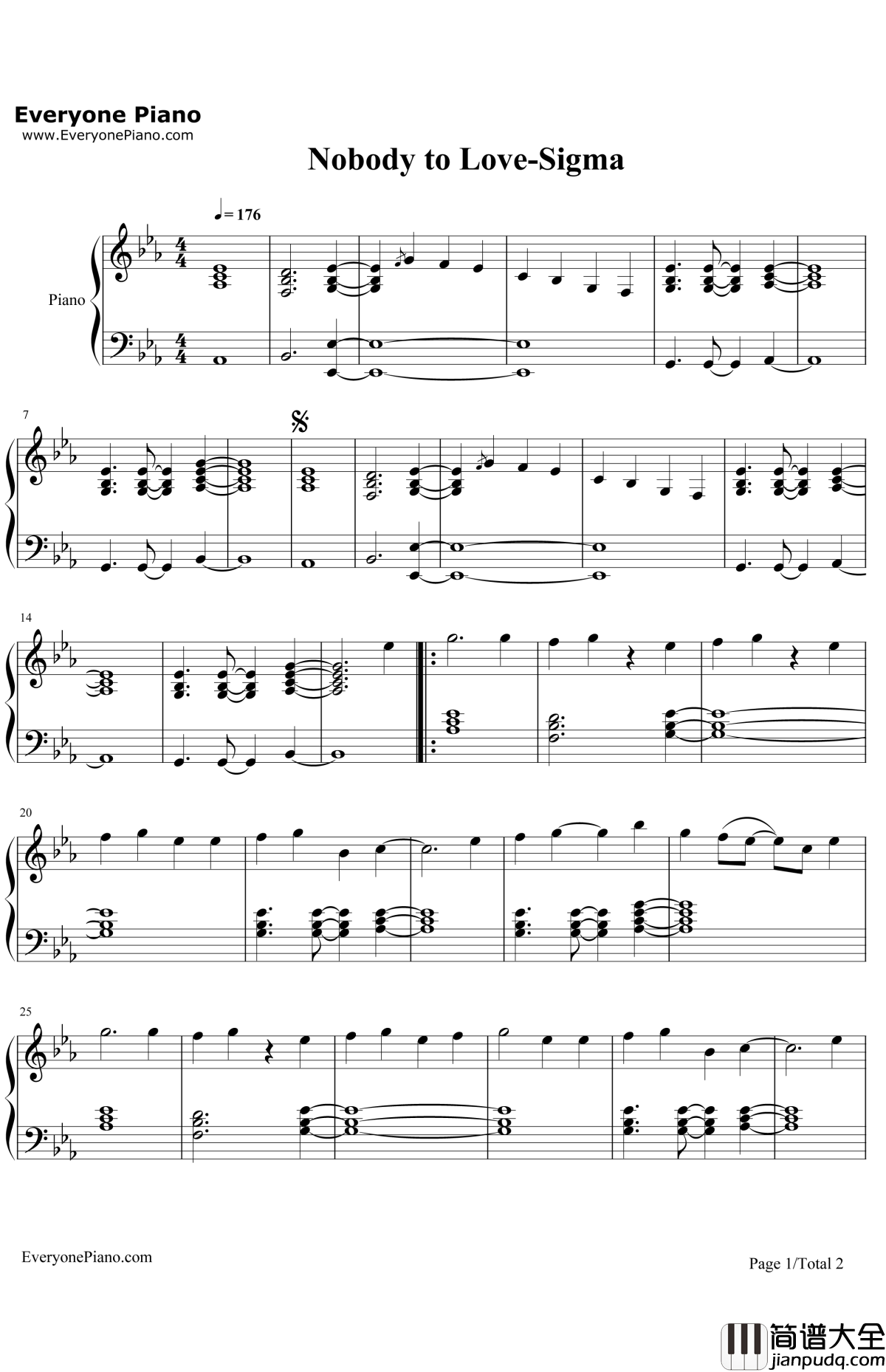 Nobody_to_Love钢琴谱_Sigma