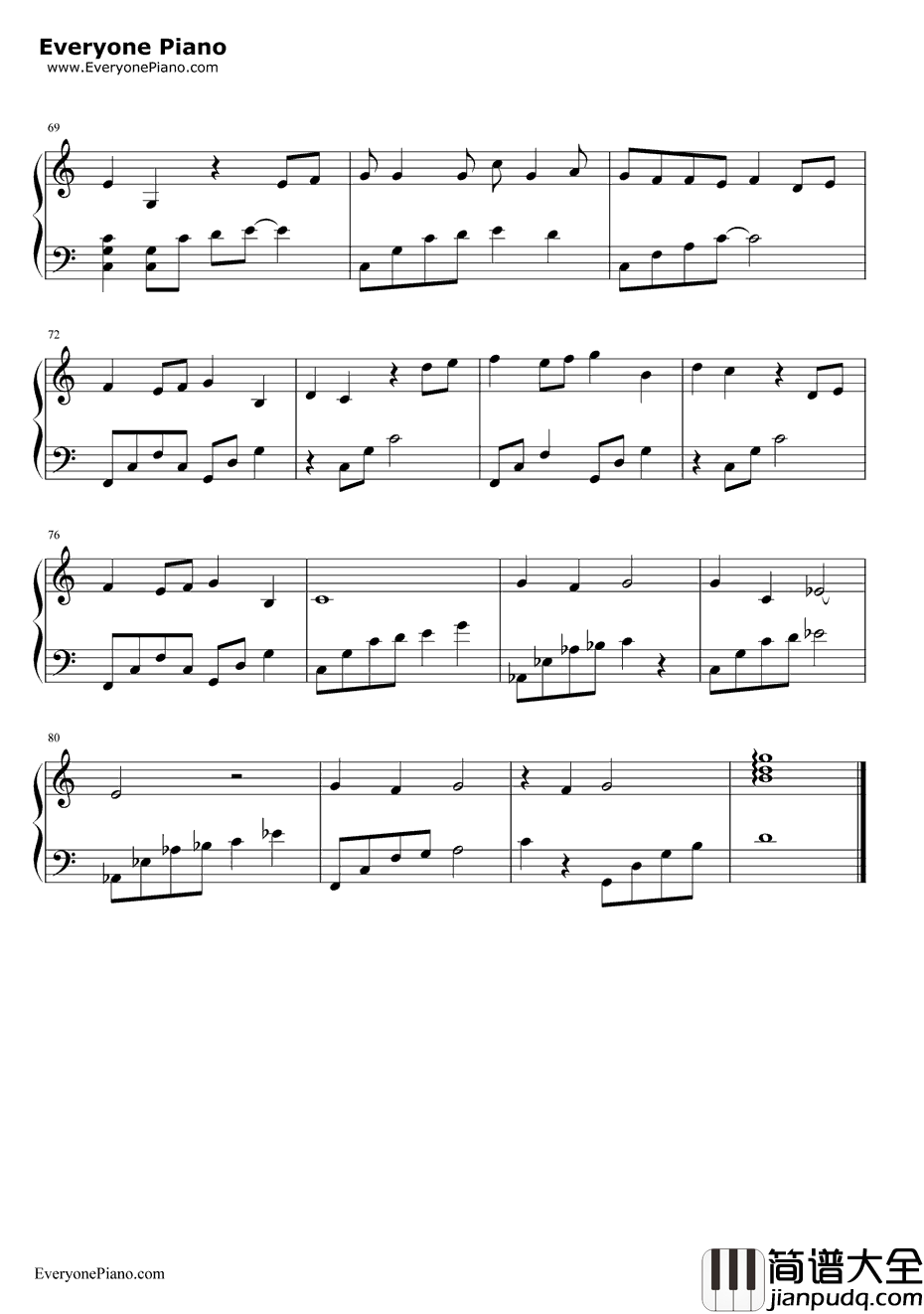 天黑黑钢琴谱_孙燕姿