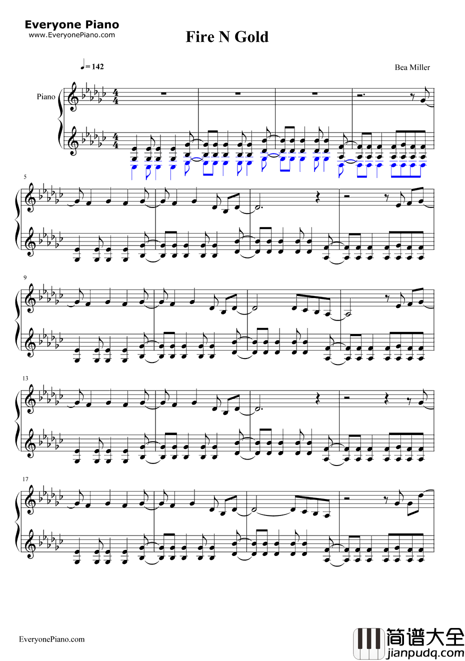 FireNGold钢琴谱_BeaMiller