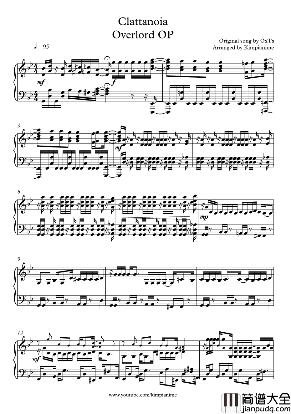 Clattanoia钢琴谱_OxT（大石昌良×Tom_Hck）_OverlordOP