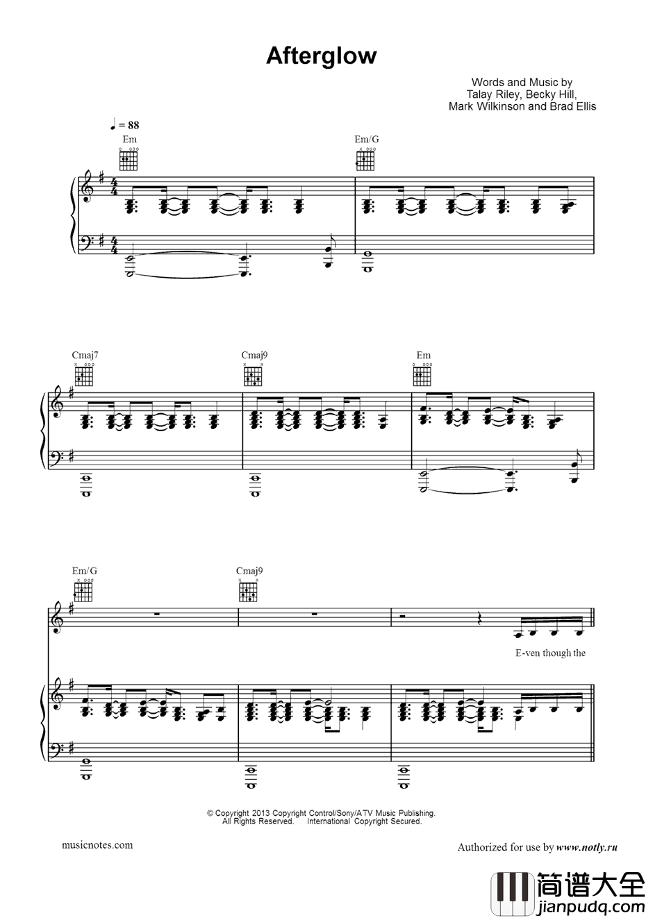 Afterglow钢琴谱_Wilkinson
